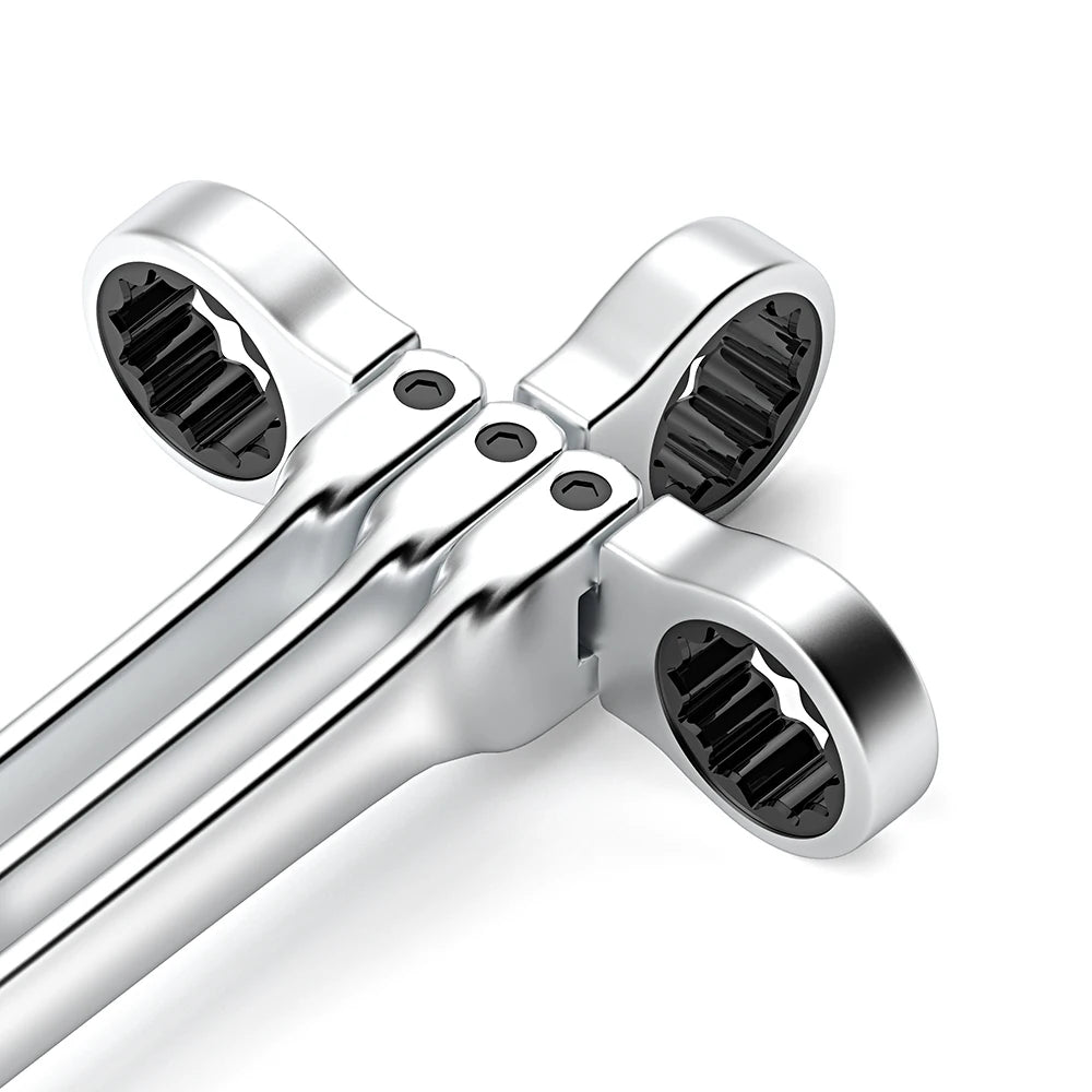 Metric Ratchet Spanner Wrench Set 8–22mm Flex Head 72-Tooth Gear Ring Combination Wrench Kit with Canvas Storage Bag