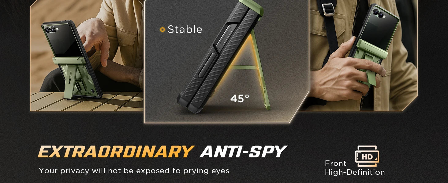 For Samsung Galaxy Z Flip 7 Case with Kickstand Hinge Protection Cover Built-in Privacy Screen Protector Phone Case & Belt-Clip