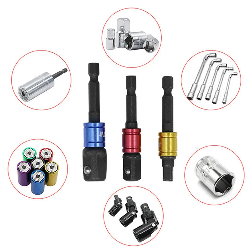 Socket Adapter Impact Grade CR-V 1/4" 3/8" 1/2" Hex Shank Bit Square Power Drill Sockets Bit Set Driver Wrench Sleeve Extension