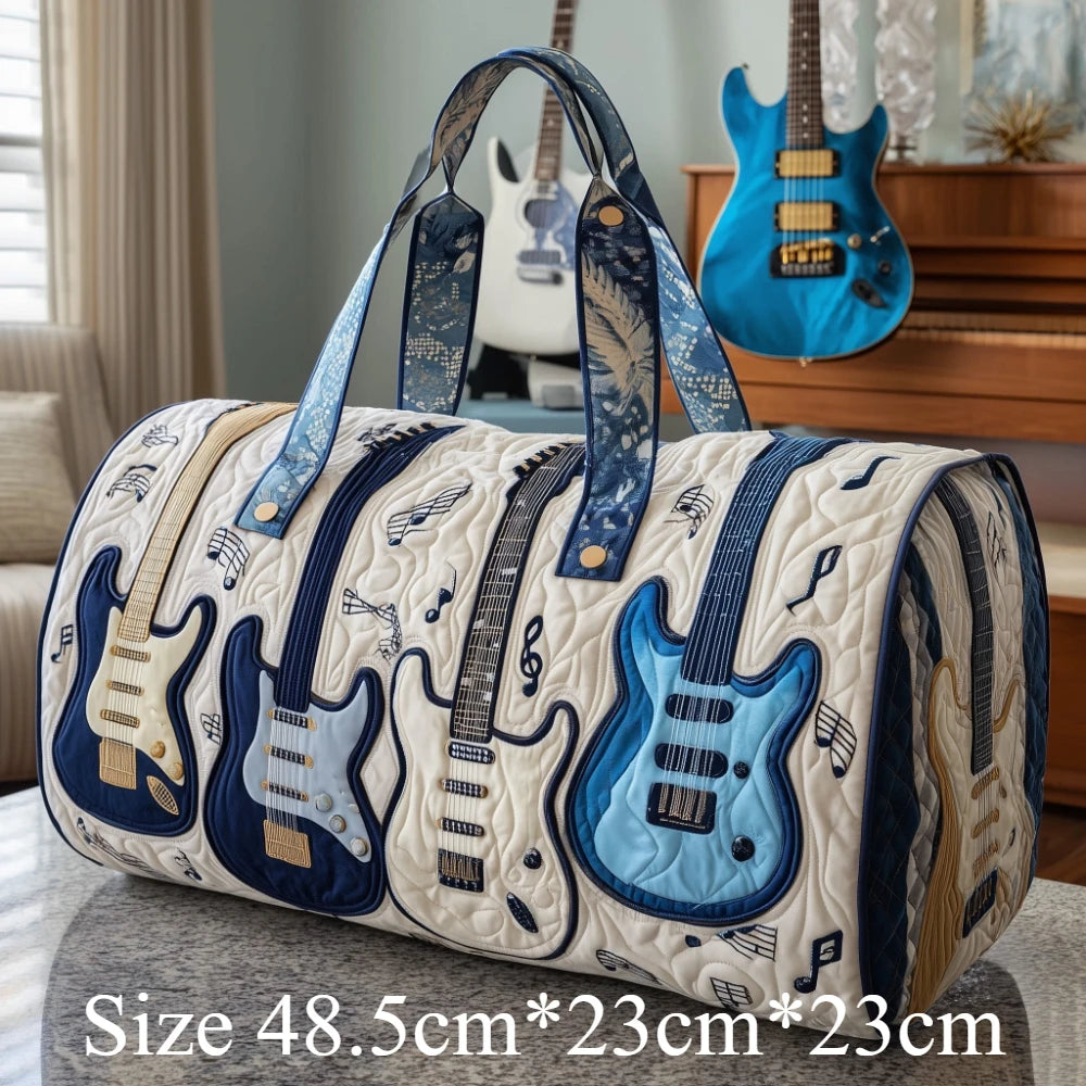 3D Printed Quilted Music Tote Bag Guitar Piano Floral Rose Design Travel Duffle Bag Carry on Luggage Unique Weekender Bag