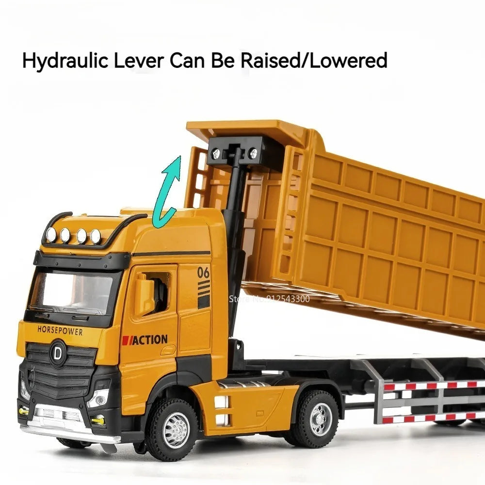 1/50 Extended Dump Truck Model Toy Metal Diecasting Doors Opened Sound Light Pull Back Vehicle Models Ornaments 's Gifts
