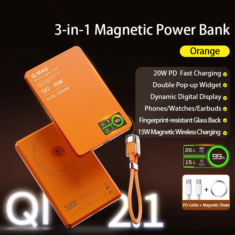 Magnetic Wireless Powerbank Qi 2.1 USB-C Fast Charing Portable External Battery for iPhone 12-17 Pro Watch Airpods 5000/10000mAh