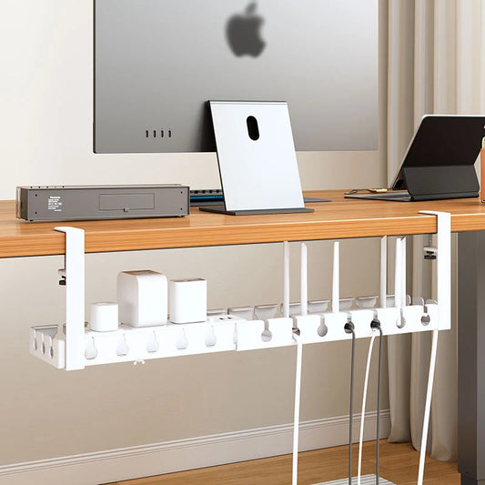 Under Desk Cable Management Tray, Power Strip Cord Holder Wire Management, Extendable Sturdy Steel Under Desk Cord Hider Raceway