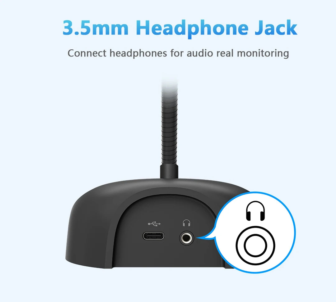 BY-GM12 Desktop Gooseneck Computer Microphone with Base LED Indicator for Meetings Video Conferences Streaming Lectures