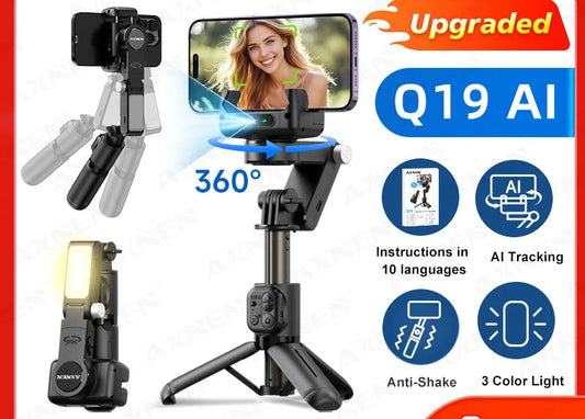 Q19 AI Desktop Gimbal Stabilizer 360 Rotation Auto Face Tracking Mobile Phone Handheld Anti-shake Selfie with Fill Light