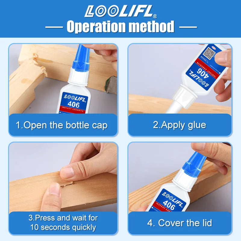 1-3pcs 406 Super Glue 20ML Instant Quick-drying Cyanoacrylate Adhesive Leather Rubber Wood Metal Strong Bond Liquid Glue Tool