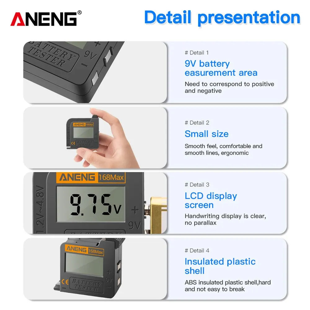 Max Digital Lithium Battery Tester Capacity Universal Test Checkered Load Analyzer Display Check AAA AA Button Cell