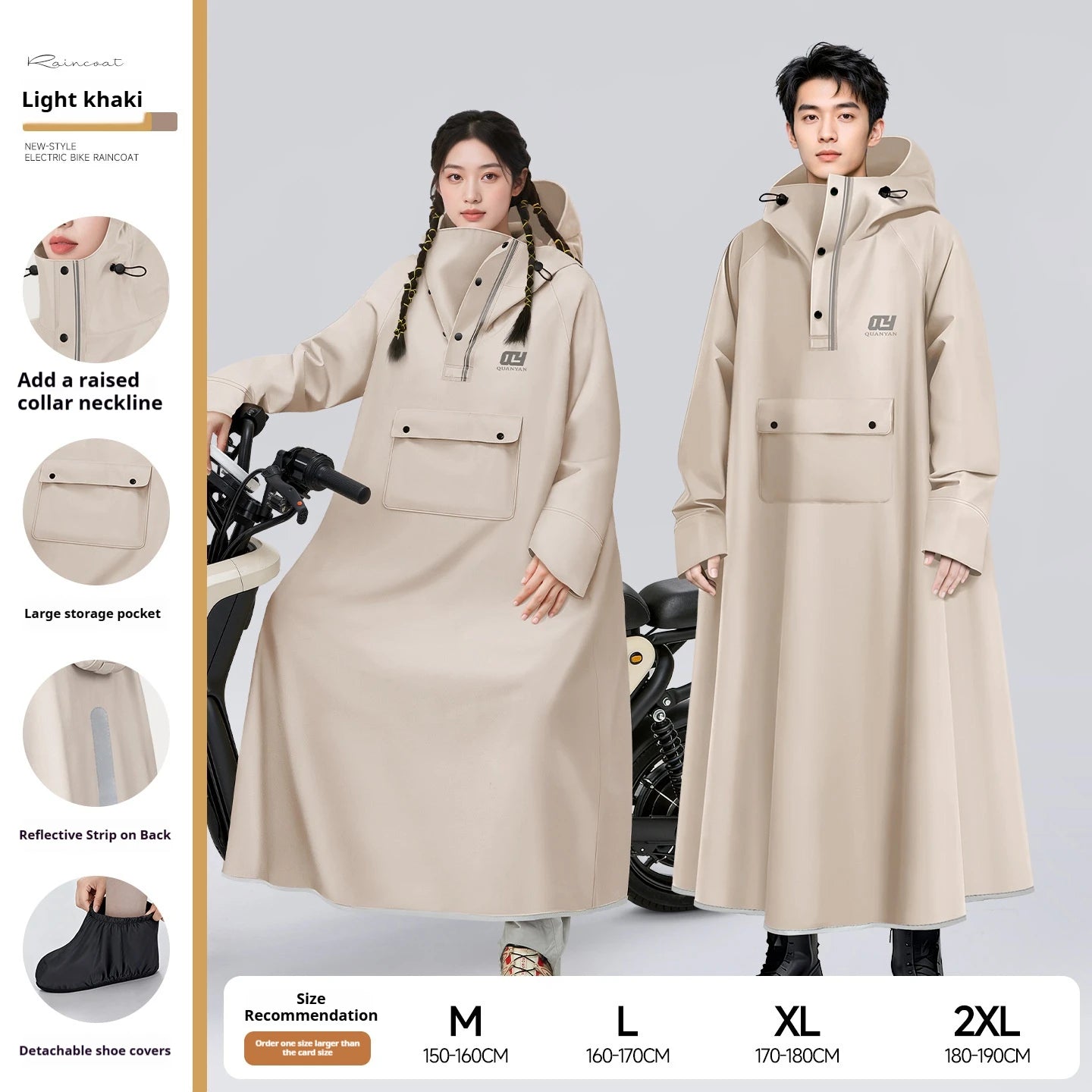 Full Length Waterproof Motorcycle Raincoat with Shoe Covers