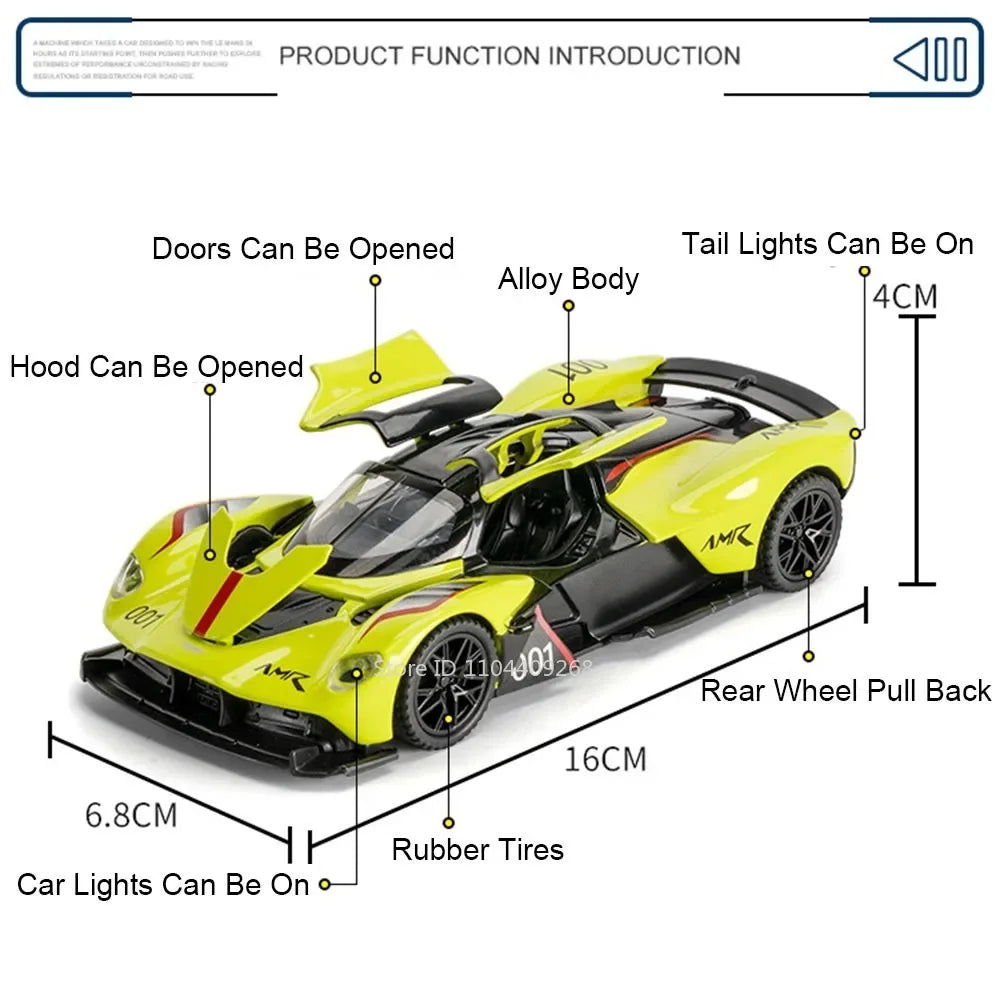 1:32 Scale VALKYRIE Sports Car Model Toy Alloy Diecast Doors Opened Music Light Doors Opened Vehicles Models Christmas Gift