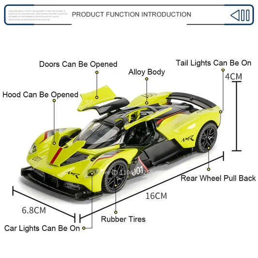1:32 Scale VALKYRIE Sports Car Model Toy Alloy Diecast Doors Opened Music Light Doors Opened Vehicles Models Christmas Gift
