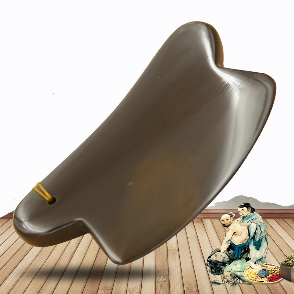 5A grade SiBin brown color Bian stone massage guasha kit beauty face plate with 2 fork gift bag chart