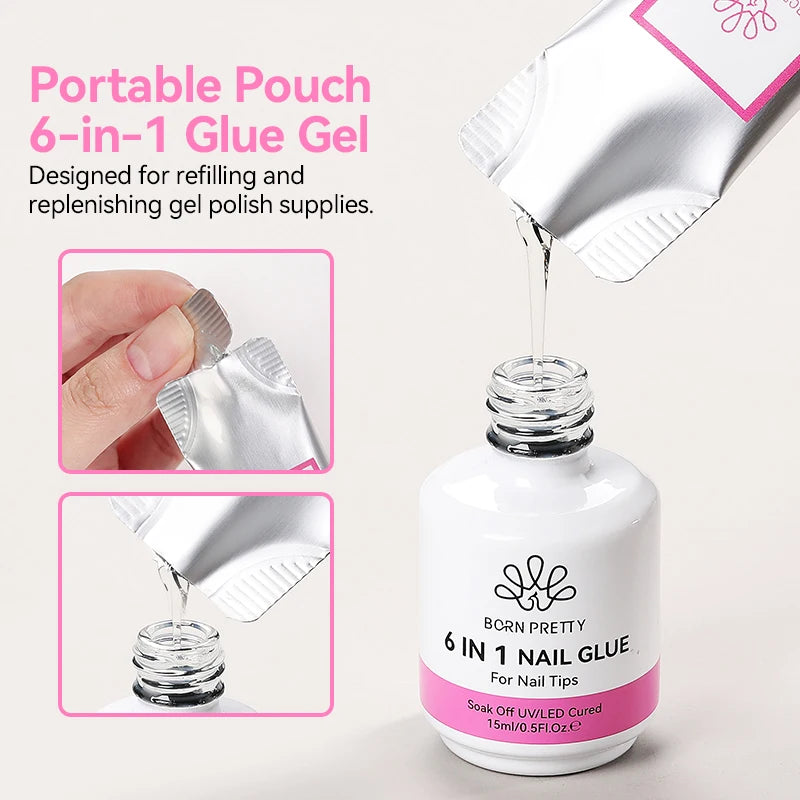 15g 6 IN 1 Nail Glue Gel Refilled Package Extension Building Strengthen Nail Gel Semi Permanent False Nail Tips Gel