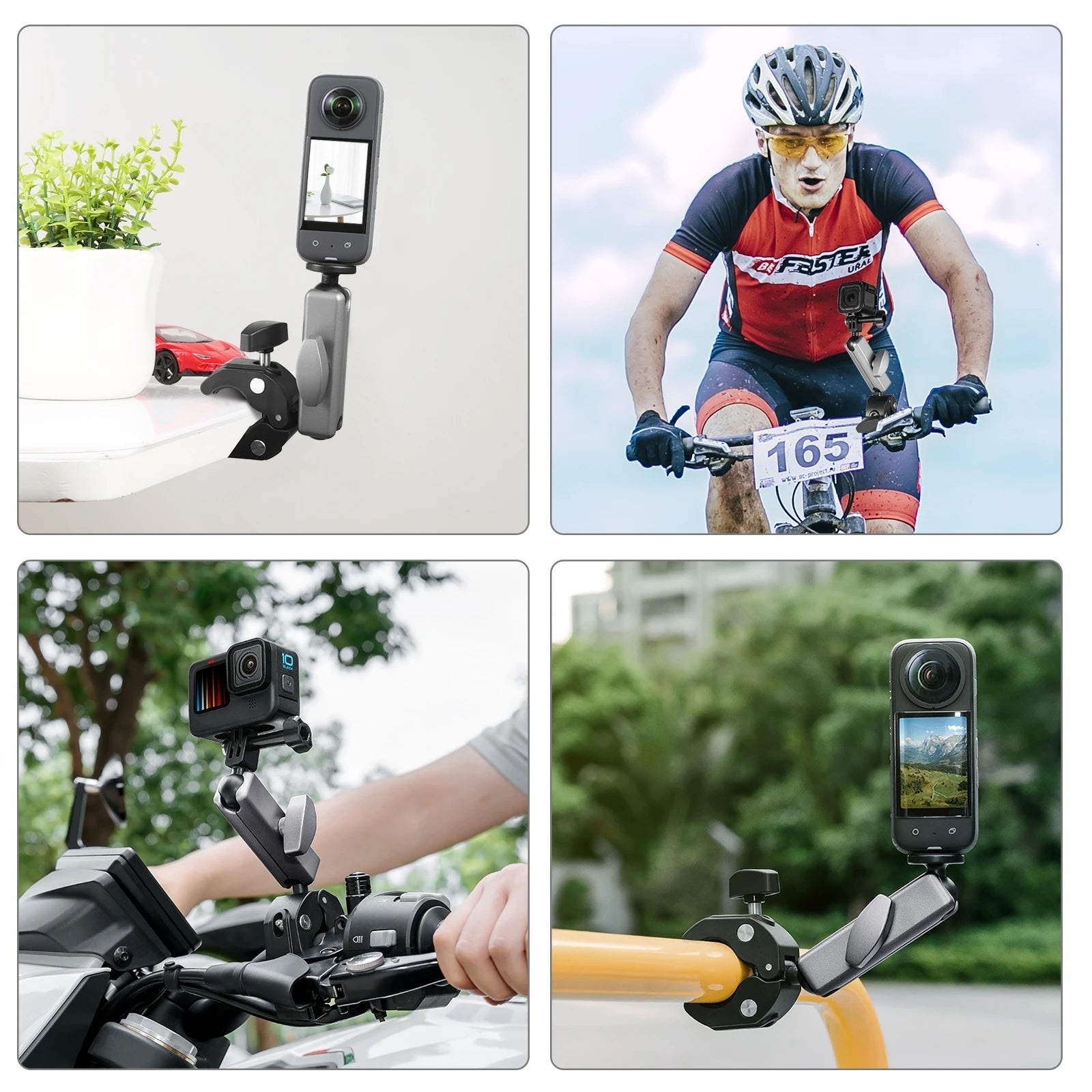Motorcycle Crab Pliers Clip Arm Mount with Mount Adapter & Long Screw for Gopro/ Insta360/ DJI Sport Camera Accessories