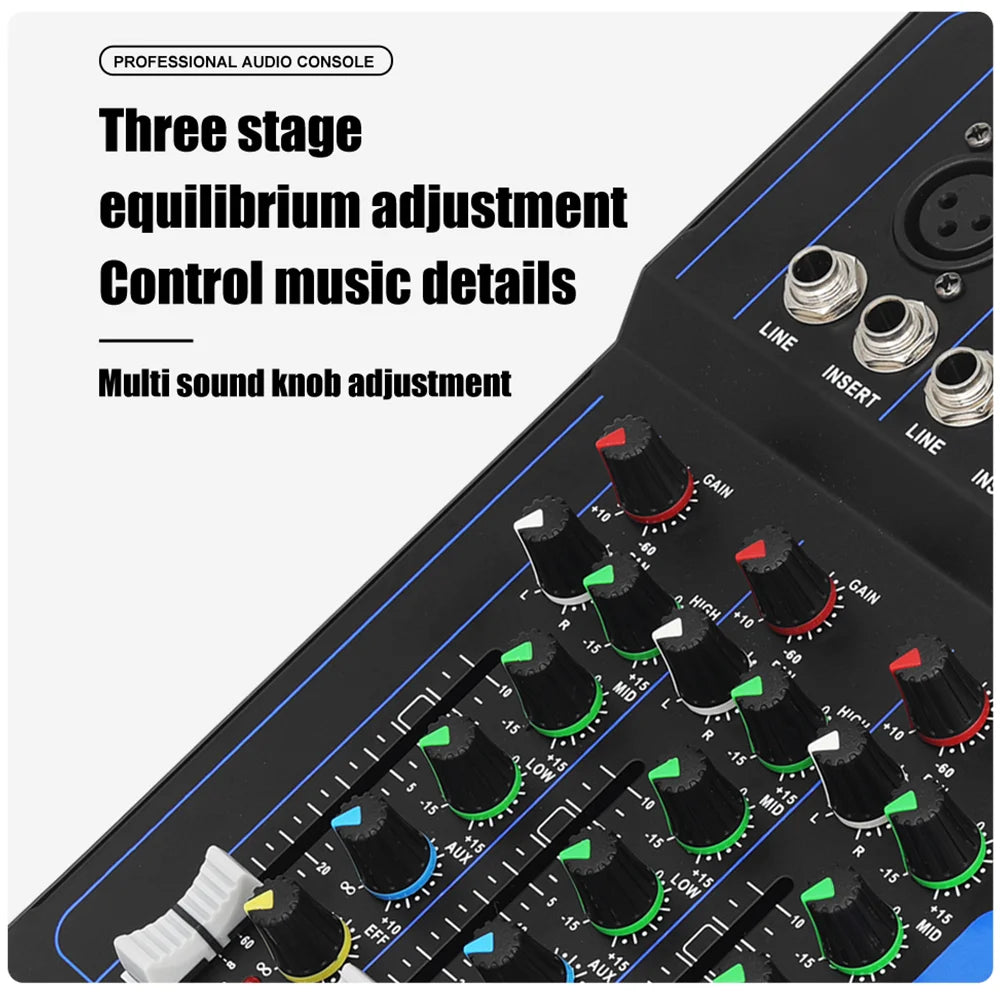 AM6 6 Channel Professional Audio Mixer Console with USB Recording and 48V Phantom Power