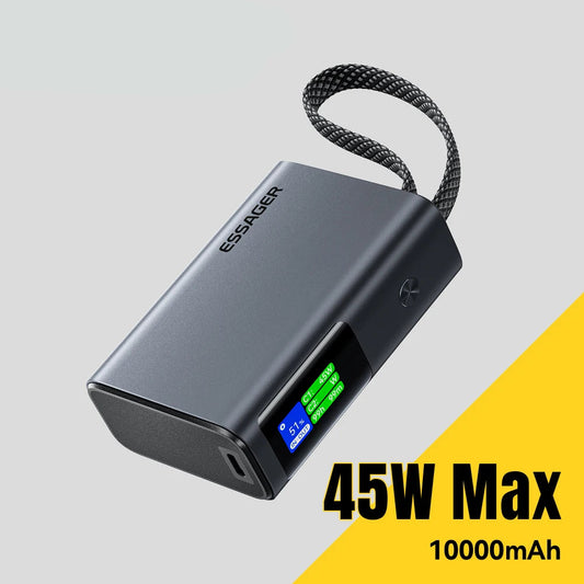 45W Power Bank 10000mAh Built-in USB C Cable Fast Charging Portable Battery with Digital Display