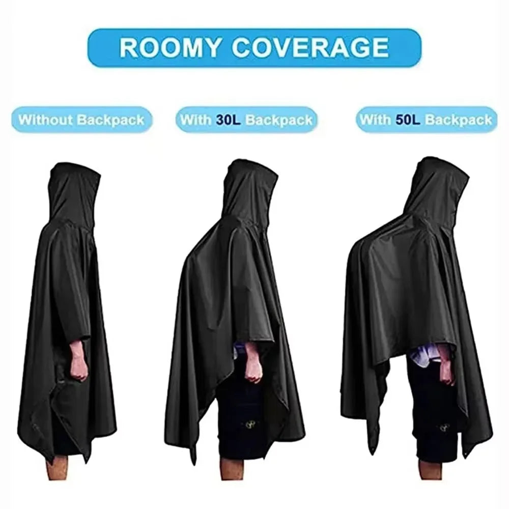 Three in One Waterproof Rain Poncho with Hood and Sleeves for Hiking