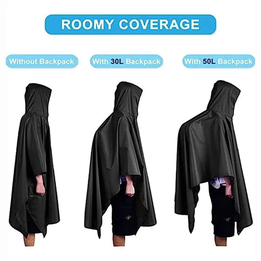 Three in One Waterproof Rain Poncho with Hood and Sleeves for Hiking