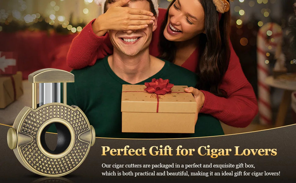 3-1 Cigar V Cutter with Stainless Steel Blade, Cigar Holder and Decompression Rotator, Round Cigar Cutter Ergonomically Designed