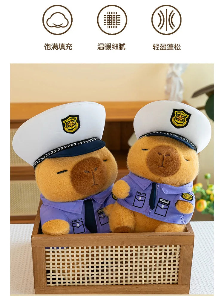 Cute Capybara Police Plush Toy Soft Stuffed Pillow