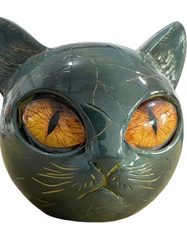 Cat Head Statue - Elegant Marble-like Glossy Resin Sculpture with Golden Eyes & Black Marble Texture,Desktop Decor for Home/Offi