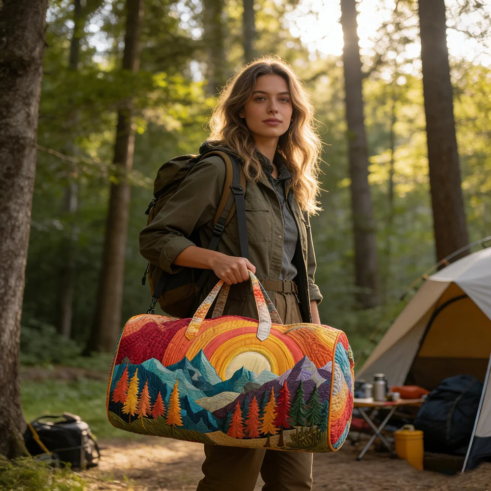 3D Print Quilted Travel Bag Autumn Mountain Forest Cabin Tote Weekender Duffle for Women Men Vintage Nature Landscape Hangbag