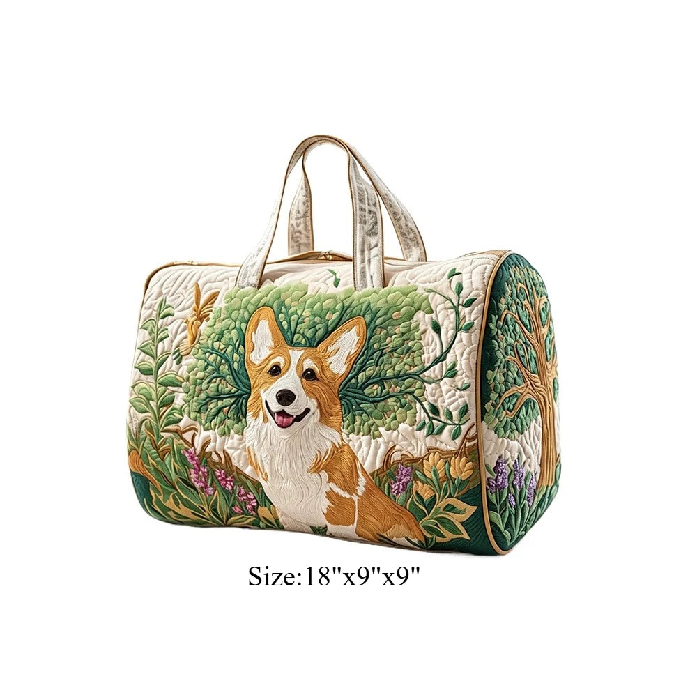 Corgi Dog Quilted Duffel Bag Women Weekender Bag 3D Animal Print Travel Tote Bag Summer Vacation Gym Overnight Luggage Pet Lover