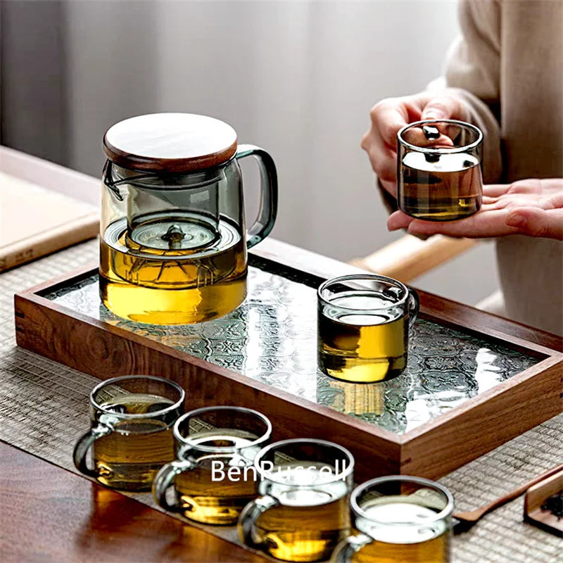 450ml High Borosilicate Glass Teapot With Mountain Wiew Filter Tea Water Separation Brewing Tea Pot Kungfu Tea Maker Teaware