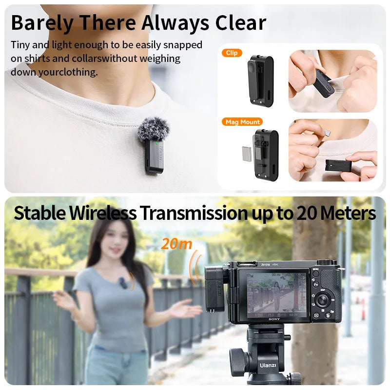 Wireless Lavalier Microphone for iPhone Android Camera Dual Mic with Charging Case