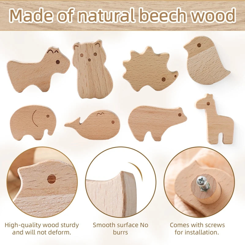 Wooden Drawer Cabinet Pull Handle Animal Shaped Wood Cabinet Knob for HomeDecor Hardware Animal Shape Design Babyroom Decoration