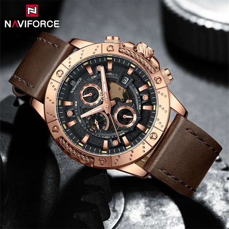 Leather Strap Luxury Chronograph Military Quartz Wristwatch Fashion Casual Waterproof Clock