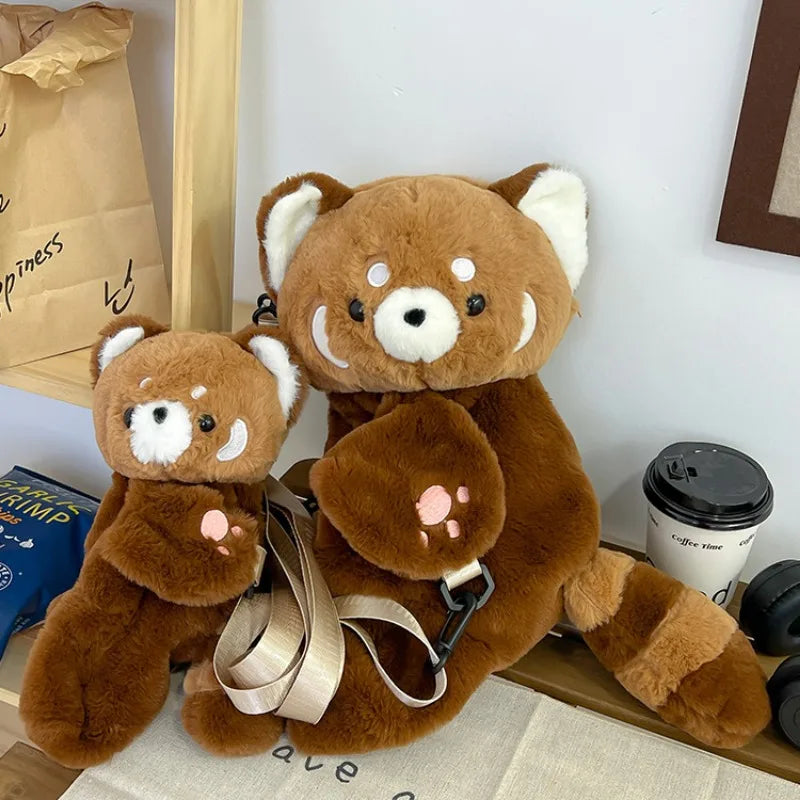 Cute Red Panda Plush Backpack Soft Shoulder Bag