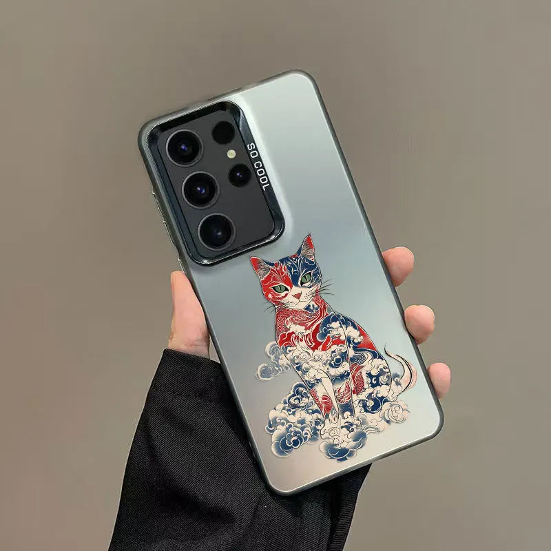 Colorful Japan Cat Design Phone Case For Samsung Galaxy S24 S23 S21 FE S25 S24 S23 S22 Ultra Plus Shockproof Laser Back Covers
