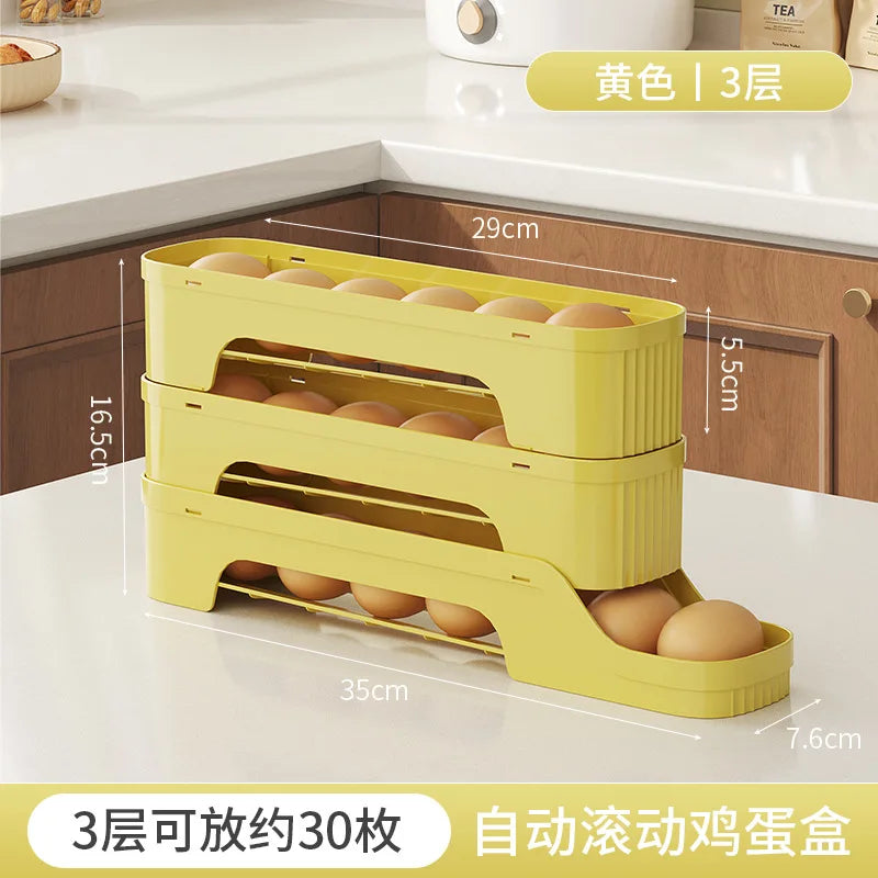 Multi-Layer Egg Storage Box – Automatic Rolling Slide Refrigerator Door Egg Holder Dispenser
