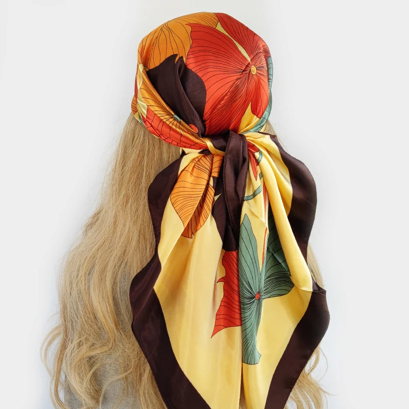 Retro Women Silk Scarf Bandanna Fashion Bohemian Pattern Square Hijab Lady Wrap Headband foulard muffler
