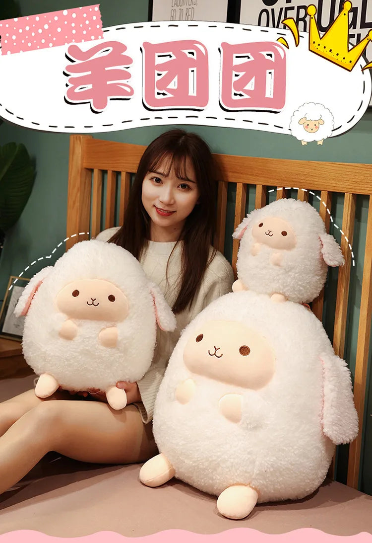 Cute Fluffy Sheep Plush Stuffed Animal Soft Round Pillow