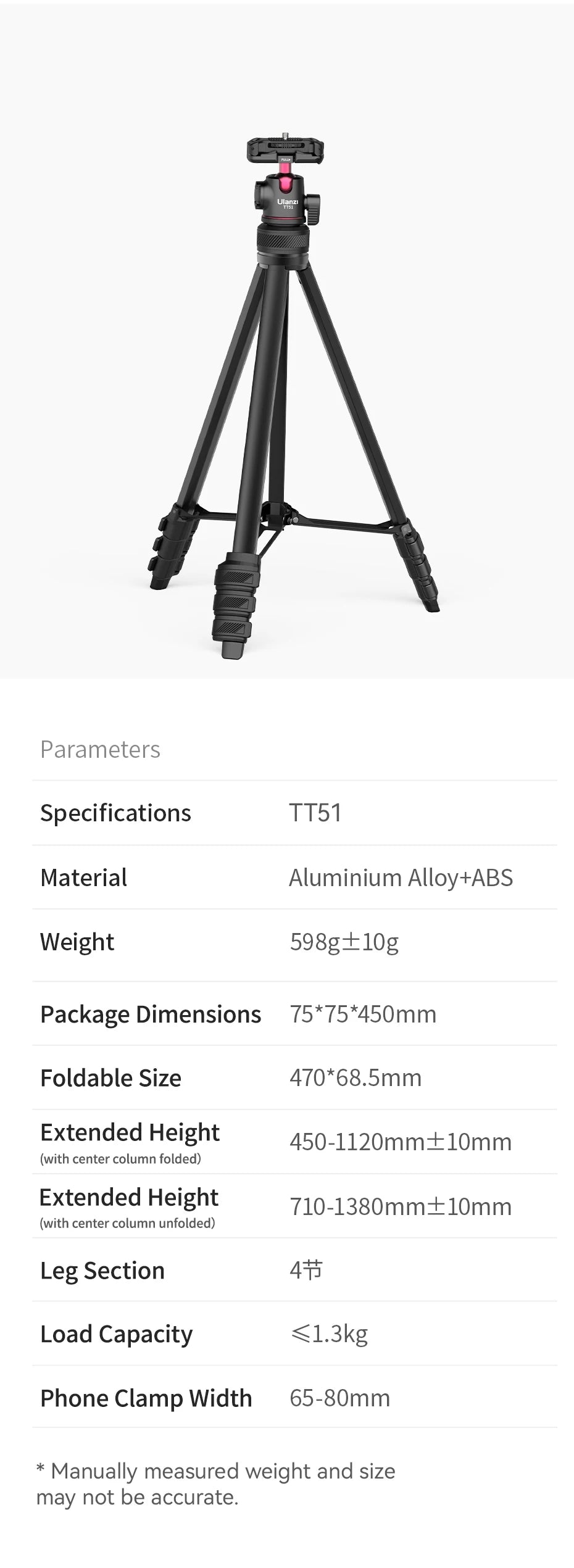 Portable Tripod Universal Camera Phone Lightweight Stand 450-1380mm Tripod with Floding Phone Clip