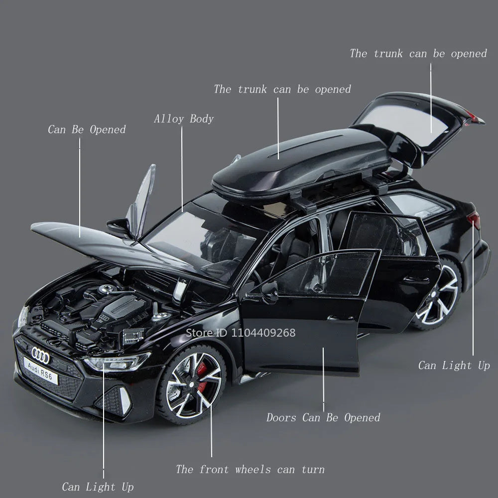 1:32 Scale RS6 RS7 Car Model Toy Alloy Diecast Doors Opened Simulation Sound Light Pull Back Vehicle Models Ornaments Boys Gifts