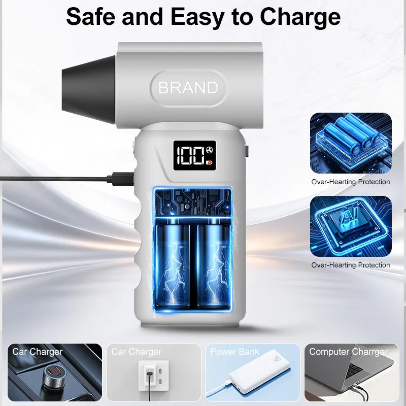 New HFX09 Air Blower Mini Turbo Jet Fan 5 Gear Adjustable Jet Blower USB Rechargeable Powerful Dust Blower 60m/s With Lighting