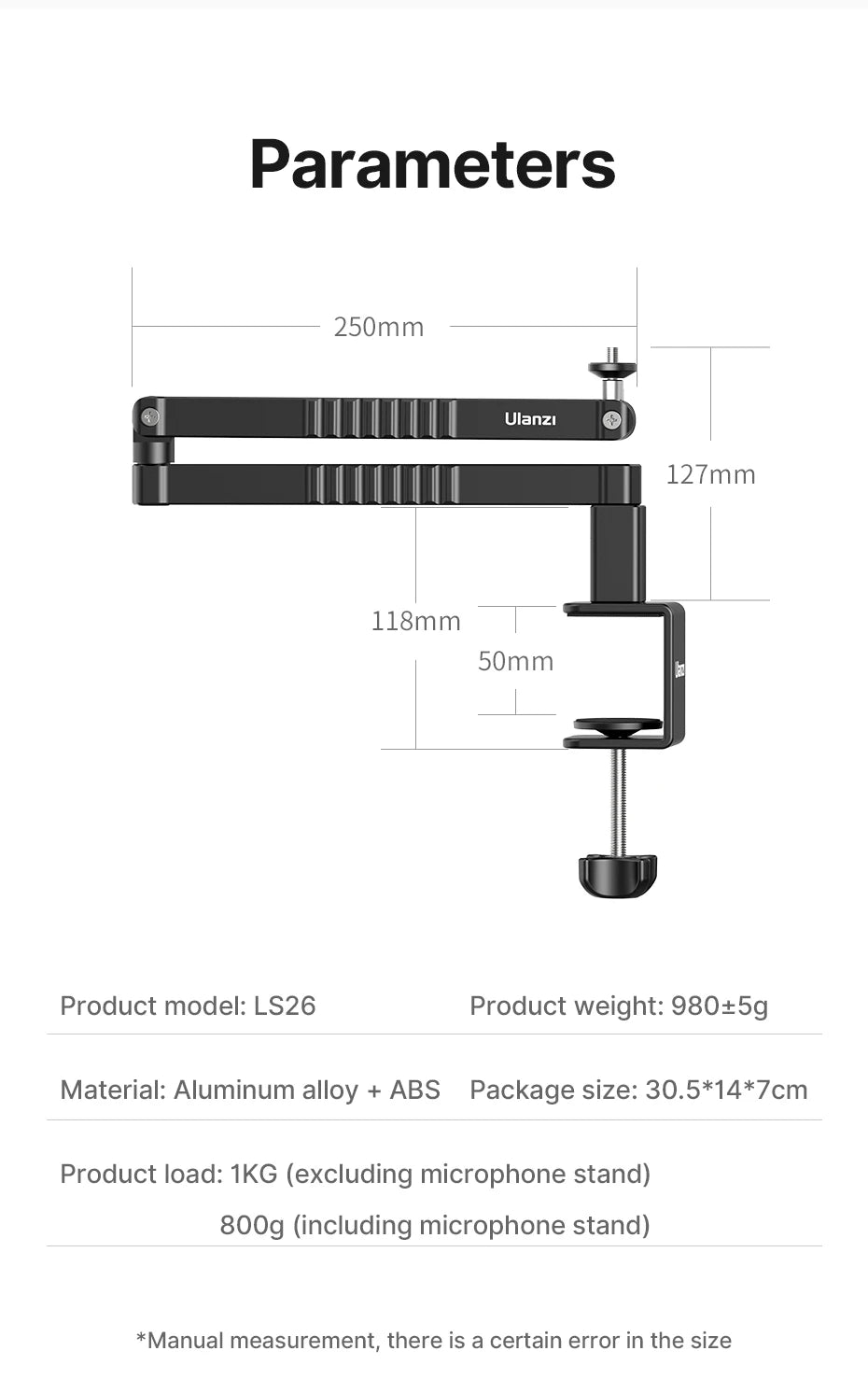 Low Profile Microphone Arm with Cable Channels Desk Clamp 360° Rotatable Foldable for Streaming Recording