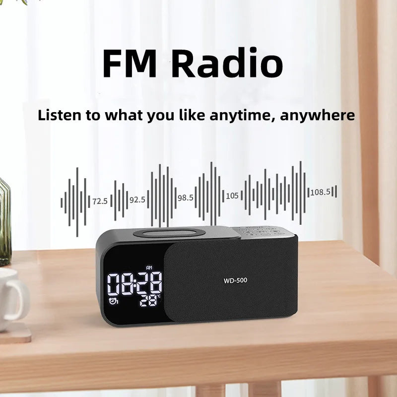 15W wireless charging Dual alarm clock home Bluetooth speaker with night light Bluetooth subwoofer temperature display FM/TF/AUX