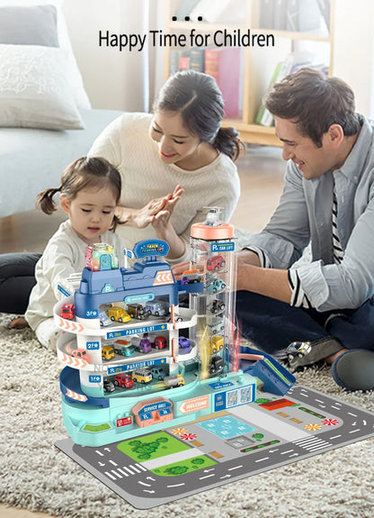 5F Electric Garage Toy Building Multilayer Parking Lot Car Track Game Children Train with Rail Drive Racing Cart Table Kid Gifts