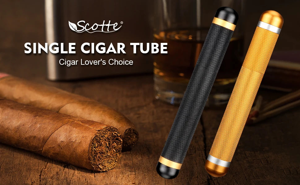 Scotte Aluminum Humidor Cigar Tube Storage, Moisture-Proof Cigar Case, Smoking Accessories