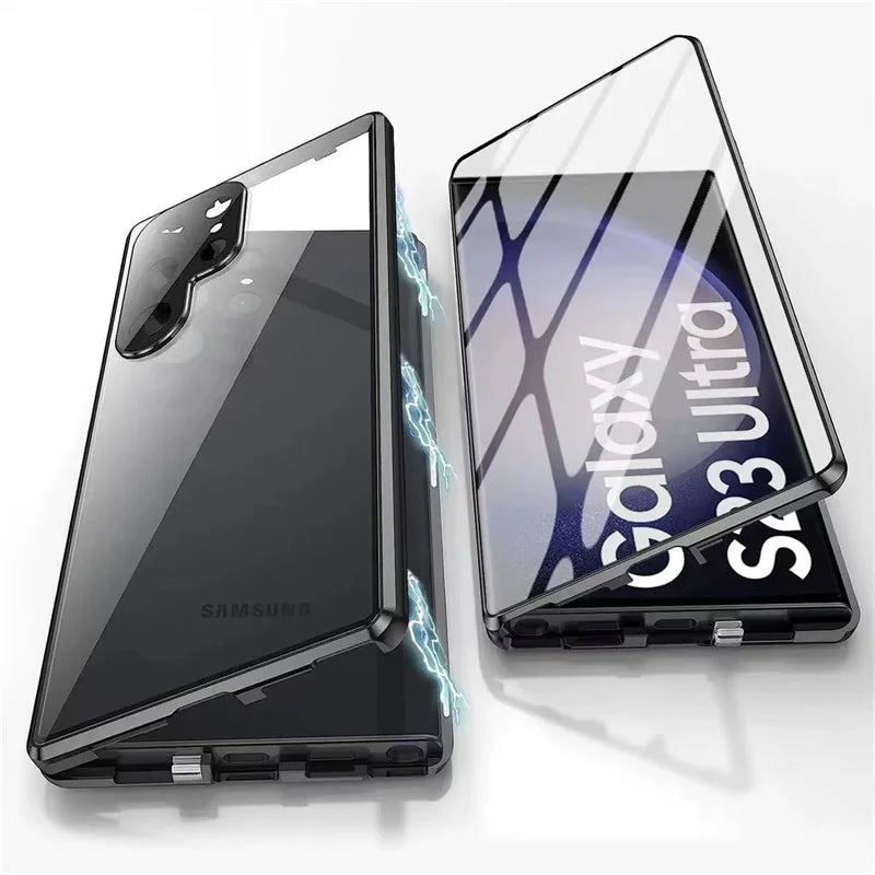 For Samsung Galaxy S24 S23 FE S22 Ultra S24 Plus Full Lens Protection 360 metal Double-sided Glass Buckle Lock  Shell