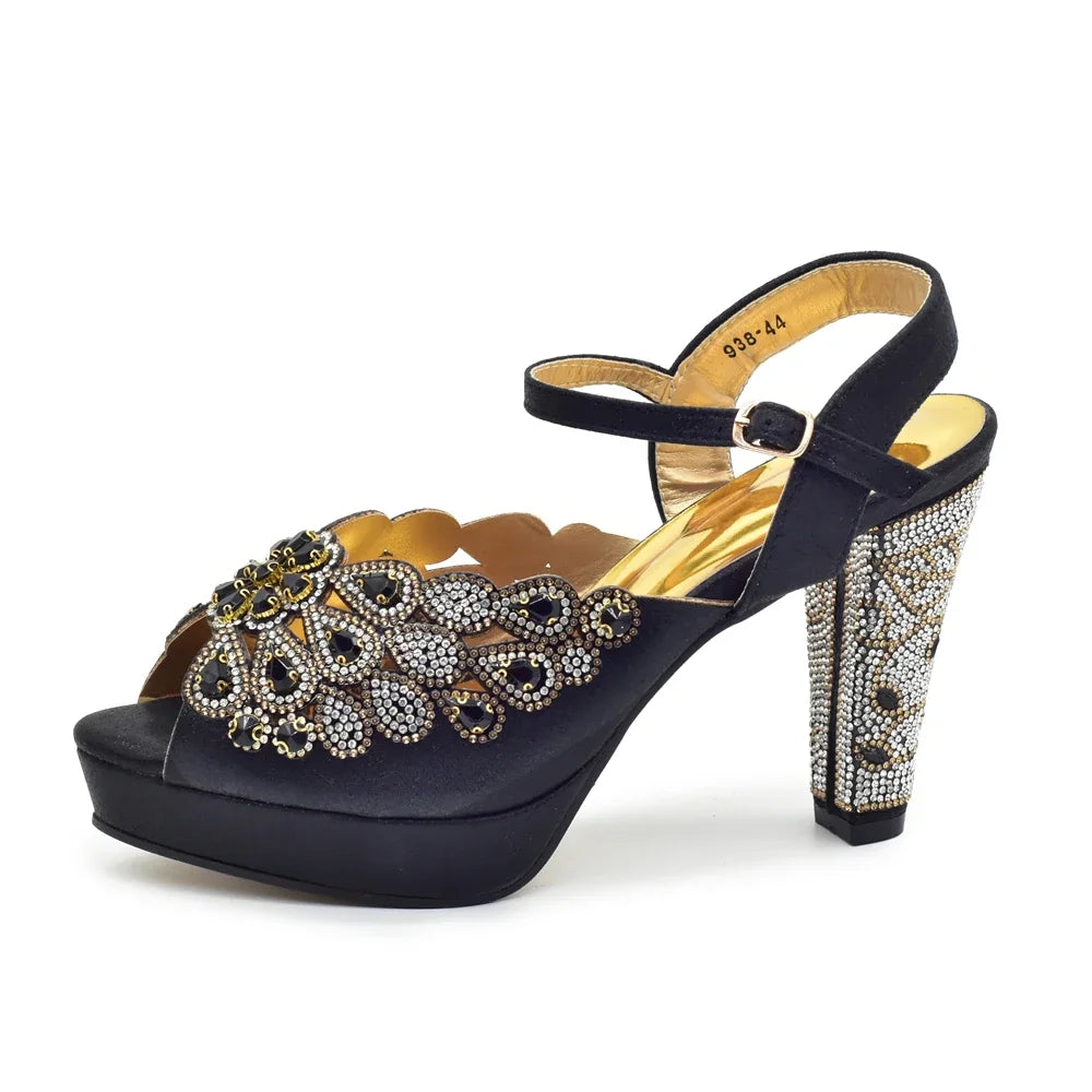 New Design Italian New Party Fashion Color Buckle High Heels Italian Women Pumps Decorated with Rhinestone Luxury Wedding Shoes