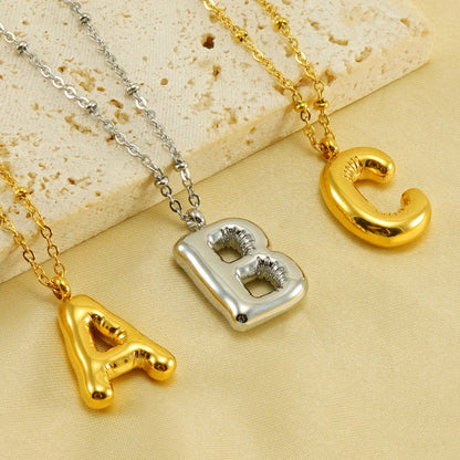 Lightweight Chunky Initial Necklace for Women Stainless Steel Balloon Bubble Alphabet Letter Pendant Necklaces