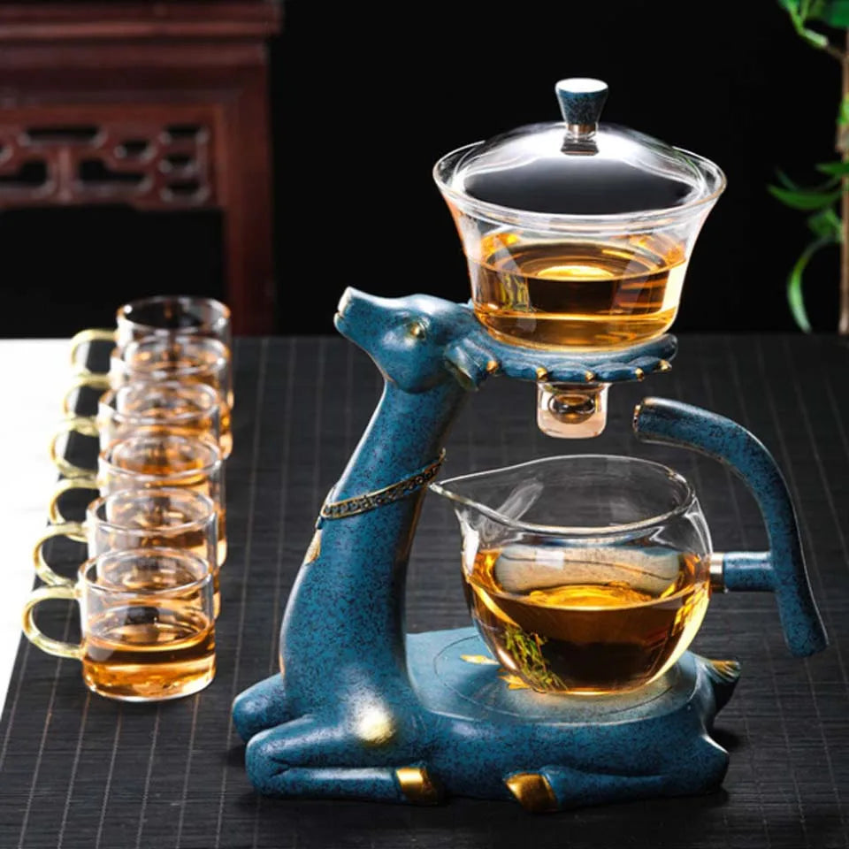 Kungfu Glass Tea Set, Creative Deer Teapot,  Water Diversion, Tea Infuser, Turkish Drip Pot with Base