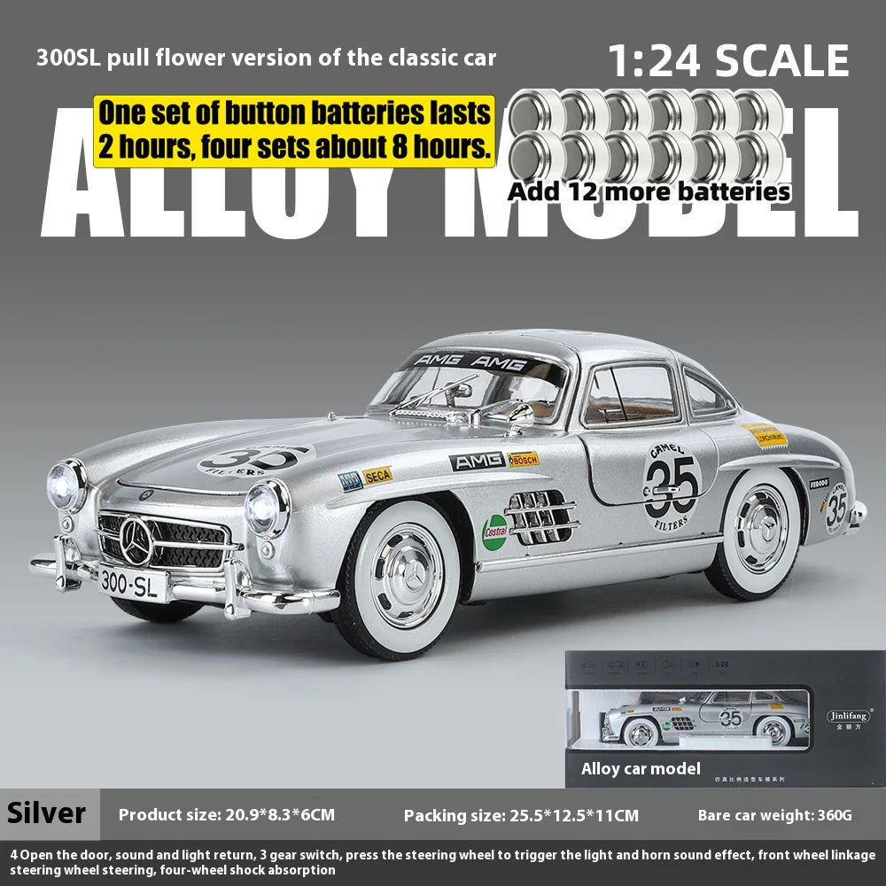 1:24 Mercedes-Benz 300SL Electroplated Version Alloy Diecast Classic Car Model Display Collection