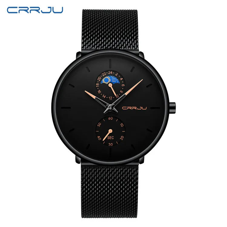 Men Watch Quartz Chronograph Full Steel Waterproof Wristwatch with Date