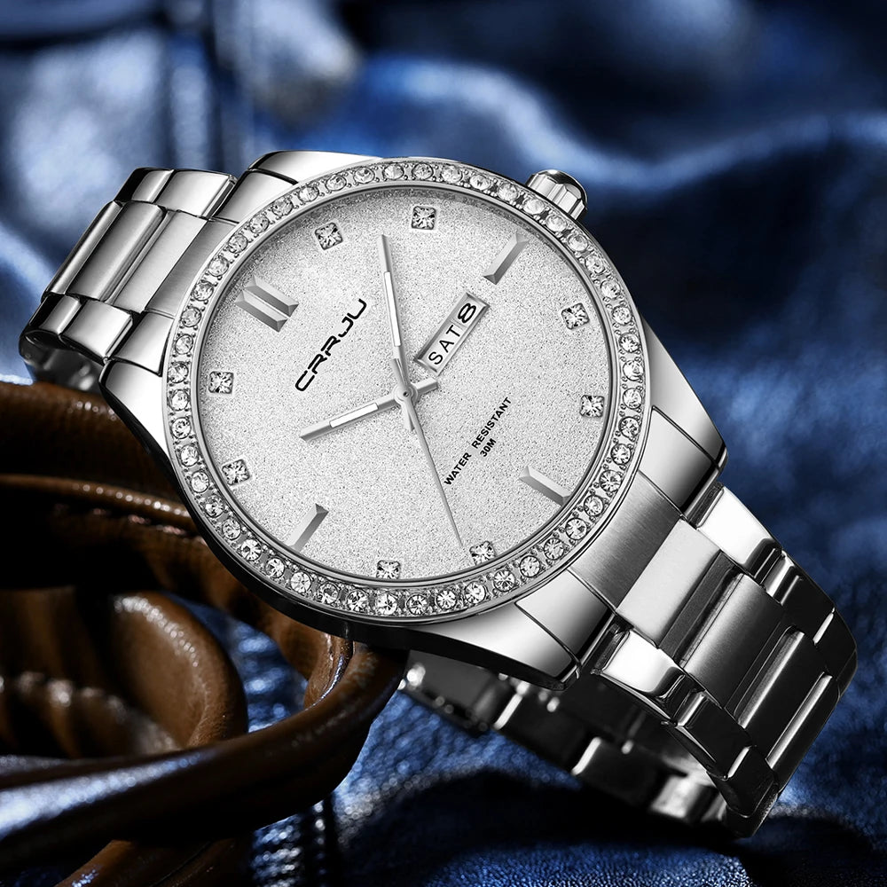 Men Watch Moissanite Diamond Luxury Brand Golden Dial Watches with Stainless Steel Band with Luminous Relogio Masculino