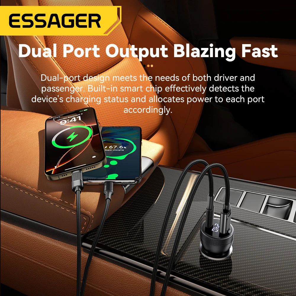 100W USB C Car Charger PD 3.0 QC 4.0 Fast Charging Dual Port Type C + USB Adapter